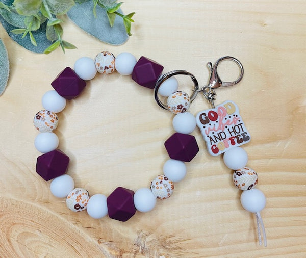 Good Vibes and Hot Coffee Beaded Wristlet Keychain