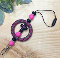 Pink Aztec Jesus Beaded Car Charm