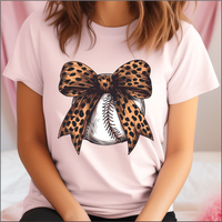 Leopard Bow Baseball Mama T-shirt