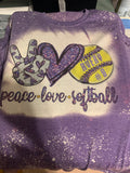 Peace love softball Purple Tshirt