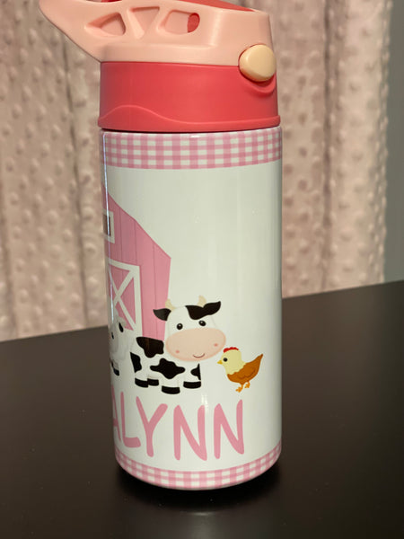 Kids Cute Farm Animal Pink Sippy Cup/ Toddlers Tumbler 12 Oz